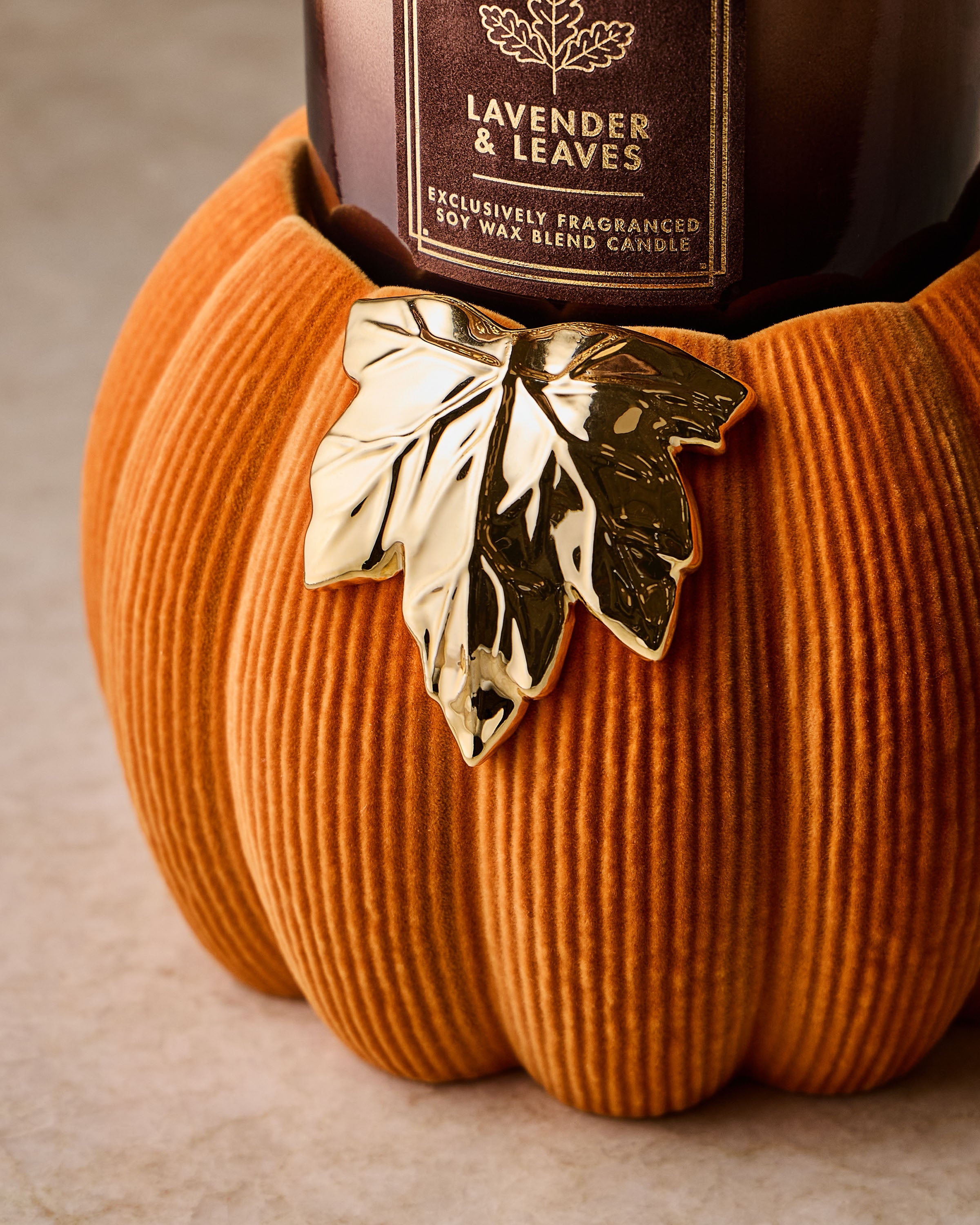 Orange Corduroy Pumpkin 3-Wick Candle Holder